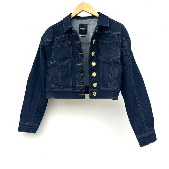 New Marciano By Guess Kylie Denim Jacket Cropped Dark Wash Small 4 Boxy 40 - Picture 5 of 14